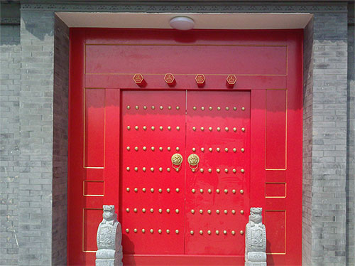 陈场镇中国传统四合院系列朱红色中式木制大门木作